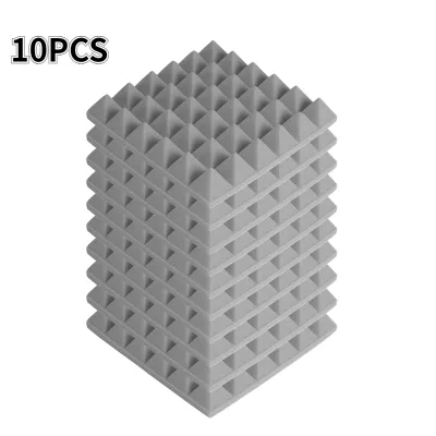 แผ่นเก็บเสียง 10 ชิ้น 30x30x5cm แผ่นซับเสียง สตูดิโอพีระมิดอะคูสติกโฟมแผงดูดซับเสียงความหนาแน่นสูงกลอง Room Soundproof Foam Wall ฟองน้ำ Pad
