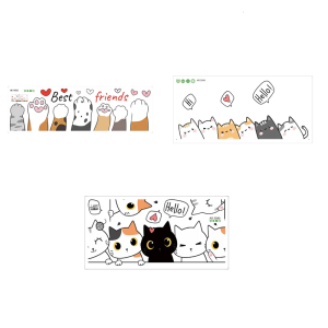 Reusable Children Room Decoration Door Sticker Cute Cartoon Cats Pattern Removable PVC Decal Kindergarten Wall Decors