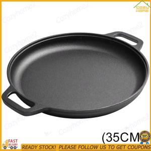[2 Days Free Delivery]Cast Iron Pizza Pan with Dual Handles Non-Stick Round Griddle For Crepes And Pizza Pancake Pizza Pan Kitchen Cooking Pot【Big Sale】