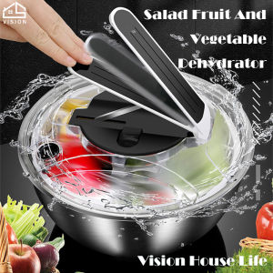 Vision Multifunctional Press Type Dehydrator Vegetable Fruits Drain Basket Manually Salad Spinner Household Dryer Basket Shake Plastic Kitchen Tool Spinner