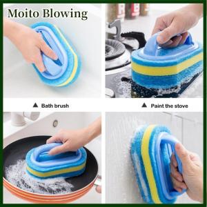 Moito Thickening Cleaning Brush With Handle Kitchen Sponge Wipe Bathroom Tile Bathtub Cleaning Sponge Home Stain Removal Clean Tools