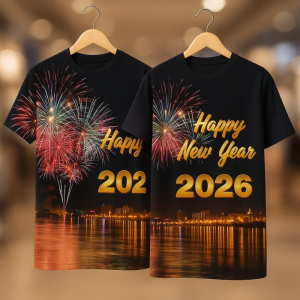 Mới Ngắn Tin Nhắn Top 2026 Năm Mới Pháo Hoa Thành Phố cảnh đêm 3D In Áo phông dành cho nam Và Nữ Hợp Thời Trang Năm Mới Bên cổ tròn tay ngắn Trong 6 Màu Sắc Có Sẵn Kỳ Nghỉ Kỷ Niệm Top Lớn S-5XL