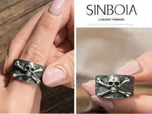 Sinboia Skull Ring For Men Silver Plated Cool Jewelry For Boys