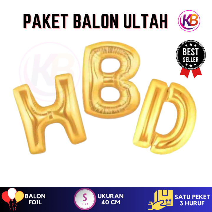 (Paket Promo 3 Huruf) Balon Foil Huruf Gold ± 40Cm / Balon Abjad (HBD