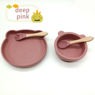 4PCS Cute Bear Baby Feeding Set hildren Bear Silicone Suction Bowl & Spoon Set Baby Silicone Suction Bowl Feeding Tableware Food Grade for Kids Toddlers