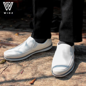 Wioz - Sepatu Casual Pria W 47251 Sepatu Santai SlipOn Kulit Sintetis Kuliah Kerja Hangout Warna Putih