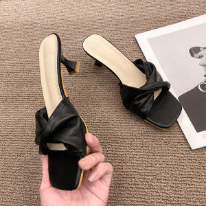 NI slippers Office ladies summer wear French temperament high stiletto heels retro mid-heel sandals #FT401