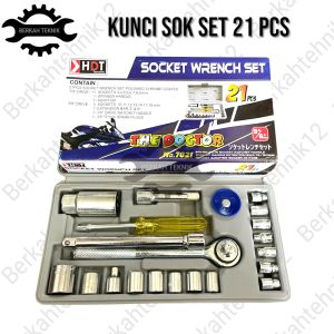 Set Kunci Sok Shok Socket Wrench 21 Pcs Lapis Chrome 1/4" & 3/8" Drive Ukuran 4-21mm untuk Mobil/Motor - COD