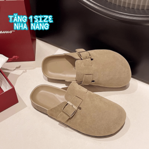 [Tăng 1 -2 Size] Dép Slip-On Giày Lười Nữ Sục Da Lộn chất da mềm Đế cao thời trang_MINA
