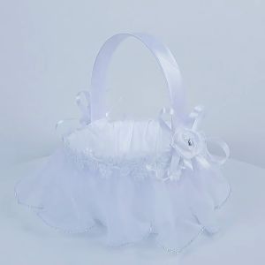 Portable Mini Wedding Flower Baskets With Bow Flower Girl Basket With Handle For Romantic Wedding Party