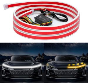 YUGUANG 70 Inch LED Hood Light Strip Hood LED Light Strip with Amber Turn Signal Lights Waterproof Flexible White Dynamic Scan Start Up Hoodbeam Kit for Car Truck SUV