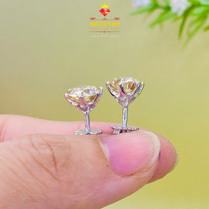 Bông tai bạc xi bạch kim moissanite Mỹ 58 giác cắt màu trà từ 6- 8mm kiểm định GRA Khuyên tai Kim cương nhân tạo phôi gốc không bay màu KIM LỘC PHÁT