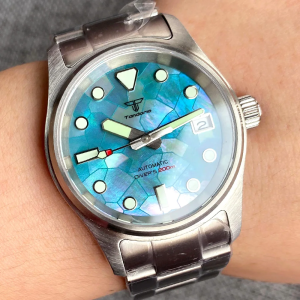 Tandorio Diver Watch 200m Waterproof Field Watches NH35AA 36mm Lady Men Mechanical Wristwatch MOP Dial Steel Bracelet Luminous