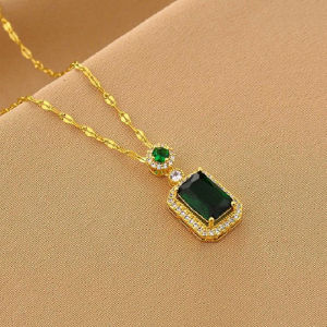 OYJR Green Pendant Necklace Accessories for Women 18K Gold Plated Non Tarnish Chain Jewelry