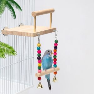 FMSRZX Creative Wooden Wear resistant Bird Accessories with Color Beads Bird Chew Toy Bird Swing Toy Parrot Climbing Rack Parrot Perch Stand