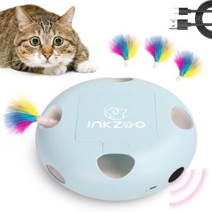 Cat Toys 7-Hole Smart Sensor Pop-Up Feather Toys USB Powered Indoor Cat Automatic Kitten Toys Blue2026