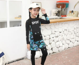 3 Piece Swimwear Swimming Suit Kid Children Long Sleeve Top + Short + Long Pant Full Cover UV Protection