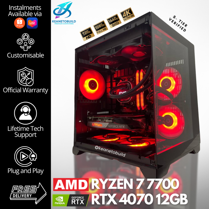 Custom Gaming PC Desktop Computer AMD Ryzen 7700 RTX 4070