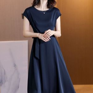 Womens Dresses Solid Color A-line Dress Ice Silk Dresses