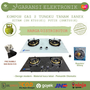 KOMPOR GAS TANAM KACA 2 TUNGKU SANEX HITAM (SN-KT201K1) dan PUTIH (SN-KT201K2)/KOMPOR 2 TUNGKU HITAM MURAH/KOMPOR 2 TUNGKU TANAM HITAM/KOMPOR TANAM KACA 2 TUNGKU SANEX/KOMPOR TANAM KACA PAKET LENGKAP PLUS REGULATOR SELANG ORIGINAL NEWW PRODUK!!!