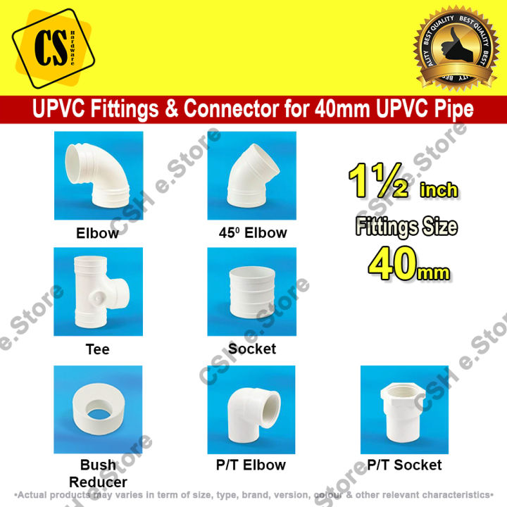 40mm UPVC Pipe Fitting Connector Sambungan Paip Putih Elbow PT Elbow 45 ...