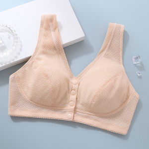 Front Button Wireless Gathering Womens Bra For Middle-Aged And Elderly Plus Size