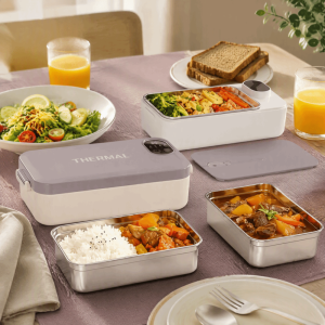 FUNG Intelligent Timer Electric Lunch Box Charge Plug-in 900ml Heating Lunch Box Hot Meal 304 Stainless Steel Heated Lunch Box Office Workers
