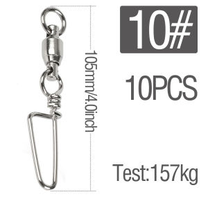 10pcs 26Lb-500Lb Silver Fishing Ring Solid Welded Rings High Strength Ring Snaps Swivels Bearing Connector Ball Bearing Swivels Jig Stainless Steel Fishing Tackle Accessories