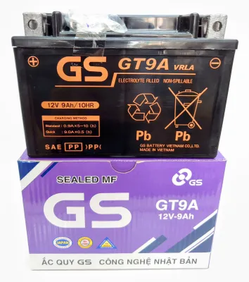 Bình ac quy khô GS GT9A 12V-9AH Spacy Attila Victoria Elizabeth Majesty Vespa Lx 150cc...