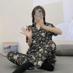 Y&L Fashion #B006 2024 New Womens Pajama Set Lightweight Polyester Stylish Cartoon Short Sleeve Long Pants Loungewear Great Value