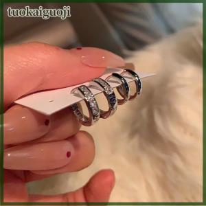 tuokaiguoji 4PCS Aesthetic Zircon Hoop Earrings Simple Fashion Ear Buckles For Women Girl Trendy Cool Daily Wear Jewelry Accessories