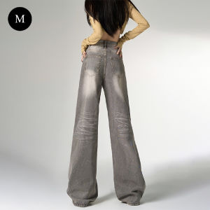 FASHLOVER Gray Straight Leg Pants Women Loose Jeans American Style Retro Wide Leg Jeans