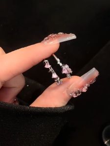 Cincin Hati💕 Pink Heart Crystal Ring Elegant Fashion Jewelry Adjustable Open Ring Women Accessories