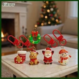 Fitow 2 5 10Pcs Cute Cartoon Elk Santa Wreath Snowman Resin Keychain Charms Bag Pendant Christmas Party Ornaments Friend Gifts
