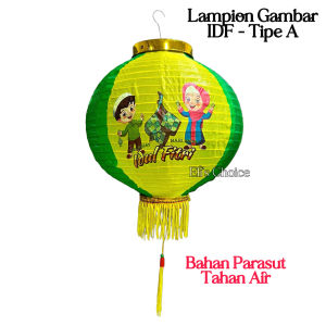 Lampion Gambar Lebaran Idul Fitri TAHAN AIR Outdoor Waterproof Lentera Ramadhan Warna Hijau Kuning