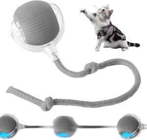 Mainan Bola Tali Kucing & Anjing Mainan Bola Anabul Interaktif Otomatis Pet Mainan Bola Listrik Bergulir Cerdas LED Smart Rotating Ball