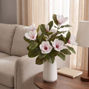 YUBAGUANB Real Touch Artificial Magnolia Flower Branch Plastic Elegant Magnolia Flower with Leaves High-end Flower Arrangement Handmade Large Fake Flowers Wedding Decor