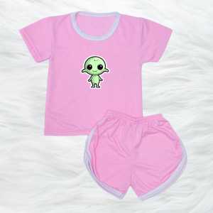 Setelan Kaos Anak Perempuan Dan Cowok Celana Pendek Gambar Kartun ALIEN UUR 6 BULAN - 7 TAHUN