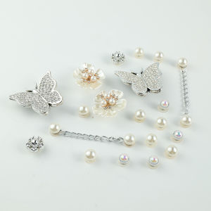 New model compatible with clogs diy Accessory shoe charms and shoe buckles detachable pearl flowers and silver butterfly set