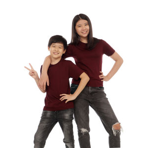 Kaos Polos Anak Oneck Lengan Pendek Bahan Katun Combed 30s Warna Merah Maron