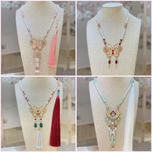 MIRELAE Butterfly Shape Chinese Style Necklace Alloy Pearl Inlaid Design Hanfu Jewelry Fashion Chinese Style Horse Skirt Accessory Hanfu Matching