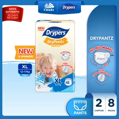 [Upgraded] Drypers DryPantz Baby Diapers M58/L48/XL42/XXL36 (8 packs) - Bubble Soft Fit Waist Baby Pants