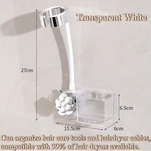 Mishilei Suction Cup Hair Dryer Holder Adjustable Gooseneck Rotating Wall Mount Bathroom Storage