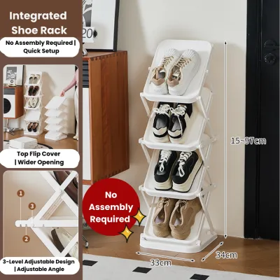 Easyhome.sg Foldable Shoe Box | No-Installation Shoe Rack | Shoe Storage Shelf | Home Organiser Cabinet