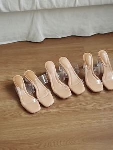 High-Heeled Transparent Sandals For Women 2025 Summer New Crystal Shoes Fashionable Chunky Heel Outdoor Slippers For Women