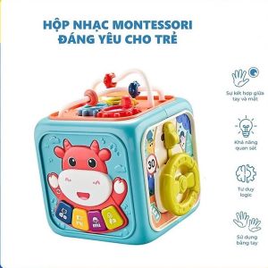 Đồ Chơi Giáo Dục Sớm Hộp Đồ Chơi Âm Nhạc Đa Năng 6 In 1 Kết Hợp Thả Hình Khối 6 Mặt Phát Triển Trí Tuệ Cho Bé