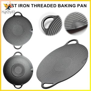 【HOSPORT】11.8/13.8/14.6 Inch Grill Pan with Handles Coating Frying Pan Cast Iron Round Griddle for Home Party Travel and Outdoor