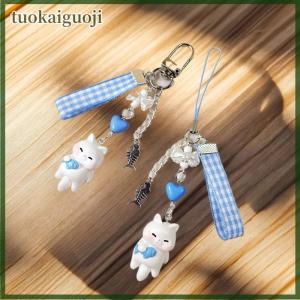tuokaiguoji Cute Cartoon Kitten Holding Fish Keychain Kawaii Mini Cat Mobile Phone Pendant Bag Pendant Charms Backpack Decoration Gifts