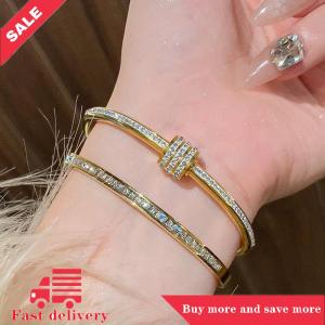 [COD]Flash Delivery High-end 18K Golden Titanium Steel Non-Fade Bracelet Female Plain Ring Zircon Bracelet Light Luxury Niche Bracelet
