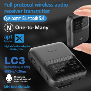 Bluetooth 5.4 Audio Transmitter Receiver aptX -LL/HD/AD LC3  2 IN 1 Wireless Auracast LE Stereo Music Audio Adapter with Mic